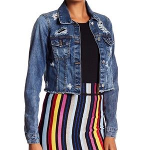 RACHEL Rachel Roy Distressed Cropped Denim Jacket